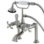 Kingston Brass French Country Deck Mounted Clawfoot Tub Filler Trim with Cross Handles and Integrated Diverter - Handshower Included Brushed Nickel