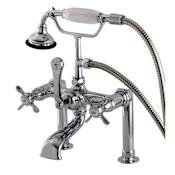 Kingston Brass Essex Deck Mounted Clawfoot Tub Filler Trim with Cross Handles and Integrated Diverter - Handshower Included Polished Chrome