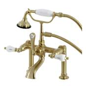 Kingston Brass Vintage Deck Mounted Tub Filler with Built-In Diverter - Includes Hand Shower Brushed Brass