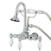 Kingston Brass Aqua Vintage Wall Mounted Clawfoot Tub Filler with Porcelain Lever Handle - Includes Personal Hand Shower Polished Chrome