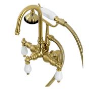 Kingston Brass Vintage Deck Mounted Clawfoot Tub Filler with Built-In Diverter – Includes Hand Shower Brushed Brass