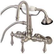 Kingston Brass Vintage Wall Mounted Clawfoot Tub Filler with Built-In Diverter - Includes Hand Shower Brushed Nickel