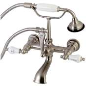 Kingston Brass Vintage Wall Mounted Clawfoot Tub Filler with Built-In Diverter - Includes Hand Shower Brushed Nickel