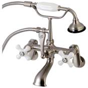 Kingston Brass Aqua Vintage Wall Mounted Clawfoot Tub Filler with Built-In Diverter - Includes Hand Shower Brushed Nickel