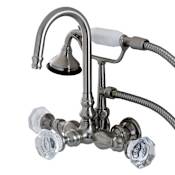 Kingston Brass Celebrity Wall Mounted Clawfoot Tub Filler Trim with Knob Handles and Integrated Diverter - Handshower Included Brushed Nickel
