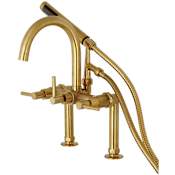 Kingston Brass Concord Deck Mounted Clawfoot Tub Filler with Built-In Diverter - Includes Hand Shower Brushed Brass