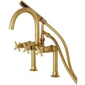 Kingston Brass Concord Deck Mounted Clawfoot Tub Filler with Built-In Diverter - Includes Hand Shower Brushed Brass
