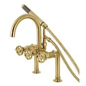 Kingston Brass Webb Deck Mounted Tub Filler with Built-In Diverter - Includes Hand Shower Brushed Brass