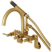 Kingston Brass Concord Wall Mounted Clawfoot Tub Filler with Built-In Diverter - Includes Hand Shower Brushed Brass