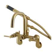 Kingston Brass Concord Wall Mounted Clawfoot Tub Filler with Built-In Diverter – Includes Hand Shower Brushed Brass