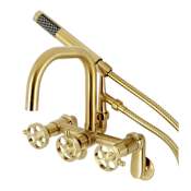 Kingston Brass Webb Wall Mounted Tub Filler with Built-In Diverter - Includes Hand Shower Brushed Brass