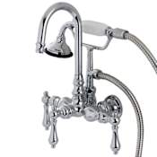 Kingston Brass Aqua Vintage Wall Mounted Clawfoot Tub Filler with Metal Lever Handles - Includes Personal Hand Shower Polished Chrome