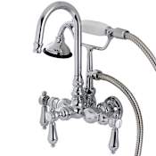 Kingston Brass Bel Air Wall Mounted Clawfoot Tub Filler Trim with Lever Handles and Integrated Diverter - Handshower Included Polished Chrome
