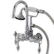 Kingston Brass Tudor Wall Mounted Clawfoot Tub Filler Trim with Lever Handles and Integrated Diverter - Handshower Included Chrome