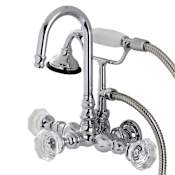 Kingston Brass Celebrity Wall Mounted Clawfoot Tub Filler Trim with Knob Handles and Integrated Diverter - Handshower Included Polished Chrome