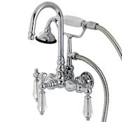 Kingston Brass Wilshire Wall Mounted Tub Filler Trim with Lever Handles and Integrated Diverter - Handshower Included Chrome