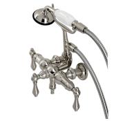 Kingston Brass Vintage Wall Mounted Clawfoot Tub Filler with Built-In Diverter – Includes Hand Shower Brushed Nickel