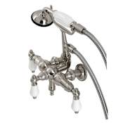 Kingston Brass Vintage Wall Mounted Clawfoot Tub Filler with Built-In Diverter – Includes Hand Shower Brushed Nickel