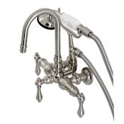 Kingston Brass Vintage Wall Mounted Clawfoot Tub Filler with Built-In Diverter – Includes Hand Shower Brushed Nickel
