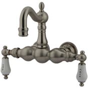 Kingston Brass Vintage Wall Mounted Clawfoot Tub Filler with Porcelain Lever Handles Brushed Nickel
