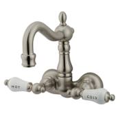 Kingston Brass Vintage Wall Mounted Clawfoot Tub Filler with Porcelain Lever Handles Brushed Nickel