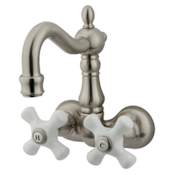 Kingston Brass Vintage Wall Mounted Clawfoot Tub Filler with Porcelain Cross Handles Brushed Nickel