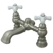 Kingston Brass Vintage Deck Mounted Clawfoot Tub Filler with Porcelain Cross Handles Brushed Nickel