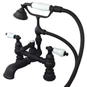 Kingston Brass Vintage Deck Mounted Clawfoot Tub Filler with Personal Hand Shower and Porcelain Lever Handles Oil Rubbed Bronze