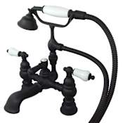 Kingston Brass Vintage Deck Mounted Clawfoot Tub Filler with Personal Hand Shower and Porcelain Lever Handles Oil Rubbed Bronze