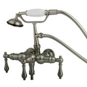 Kingston Brass Vintage Wall Mounted Clawfoot Tub Filler with Personal Hand Shower and Metal Lever Handles Brushed Nickel