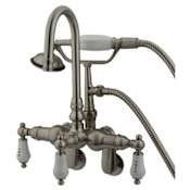 Kingston Brass Vintage Wall Mounted Clawfoot Tub Filler with Built-In Diverter - Includes Hand Shower Brushed Nickel