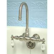 Kingston Brass Vintage Wall Mounted Clawfoot Tub Filler with Porcelain Lever Handles Brushed Nickel