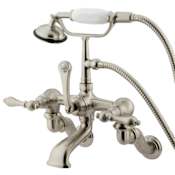 Kingston Brass Vintage Wall Mounted Clawfoot Tub Filler with Personal Hand Shower and Metal Lever Handles Brushed Nickel