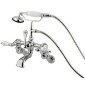 Kingston Brass Vintage Wall Mounted Clawfoot Tub Filler with Personal Hand Shower and Porcelain Lever Handles Polished Chrome