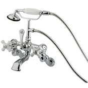 Kingston Brass Vintage Wall Mounted Clawfoot Tub Filler with Personal Hand Shower and Porcelain Cross Handles Polished Chrome