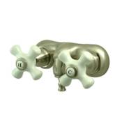 Kingston Brass Vintage Wall Mounted Clawfoot Tub Filler with Porcelain Cross Handles Brushed Nickel