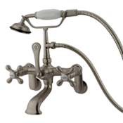 Kingston Brass Vintage Wall Mounted Clawfoot Tub Filler with Personal Hand Shower and Metal Cross Handles Brushed Nickel
