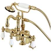 Kingston Brass Vintage Deck Mounted Clawfoot Tub Filler with Built-In Diverter - Includes Hand Shower Polished Brass