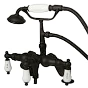 Kingston Brass Vintage Deck Mounted Clawfoot Tub Filler with Personal Hand Shower and Porcelain Lever Handles Oil Rubbed Bronze