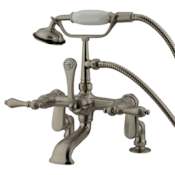 Kingston Brass Vintage Deck Mounted Clawfoot Tub Filler with Personal Hand Shower and Metal Lever Handles Brushed Nickel
