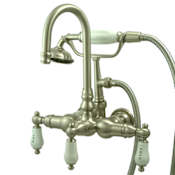 Kingston Brass Vintage Wall Mounted Clawfoot Tub Filler with Personal Hand Shower and Porcelain Lever Handles Brushed Nickel