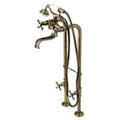 Kingston Brass Kingston Floor Mounted Tub Filler – Includes Hand Shower Antique Brass