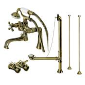 Kingston Brass Vintage Deck Mounted Clawfoot Tub Filler with Built-In Diverter – Includes Hand Shower Antique Brass