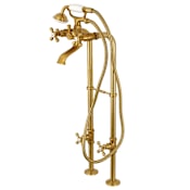 Kingston Brass Kingston Floor Mounted Clawfoot Tub Filler with Built-In Diverter - Includes Hand Shower and Supply Lines Brushed Brass