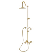 Kingston Brass Essex Ceramic Disc Shower System with Shower Head, Hand Shower, Shower Arm, Hose, and Valve Trim Brushed Brass