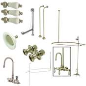 Kingston Brass Vintage Leg Tub Kit with Faucet Body, Porcelain Lever Handles, Shower Ring, Shower Head, Drain and Overflow Brushed Nickel