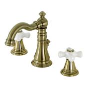 Kingston Brass American Classic 1.2 GPM Widespread Bathroom Faucet with Pop-Up Drain Assembly Antique Brass