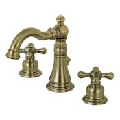 Kingston Brass American Classic 1.2 GPM Widespread Bathroom Faucet with Pop-Up Drain Assembly Antique Brass