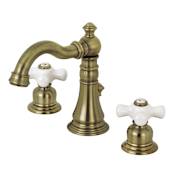 Kingston Brass American Classic 1.2 GPM Widespread Bathroom Faucet with Pop-Up Drain Assembly Antique Brass