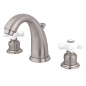 Kingston Brass English Country 1.2 GPM Widespread Bathroom Faucet with Pop-Up Drain Assembly Brushed Nickel